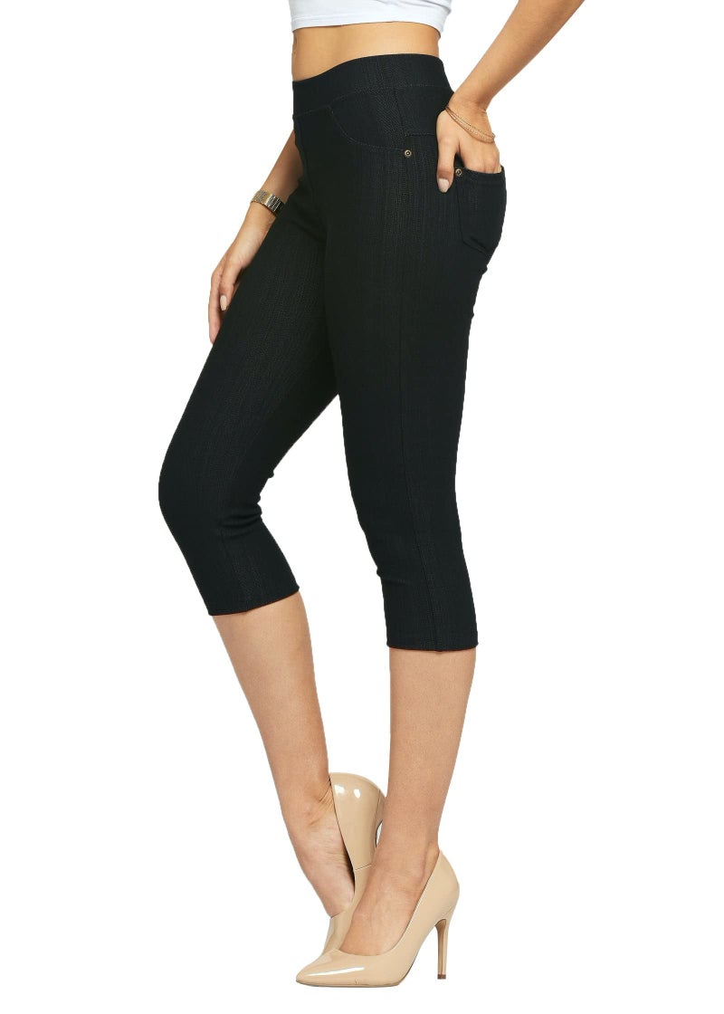 Conceited Capri Leggings - Jeggings for Women with Pockets - High Waist - Tummy Control Shaping - Regular and Plus Size - Black - 2X-Large - 3X-Large - Image 1